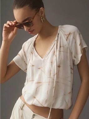 Cloth & Stone Tie Neck Peasant Top - NWT